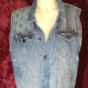 Distressed blur jean vest
